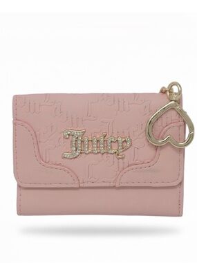 Juicy Couture Light Pink Rhinestone Logo Wallet with Gold Heart Charm